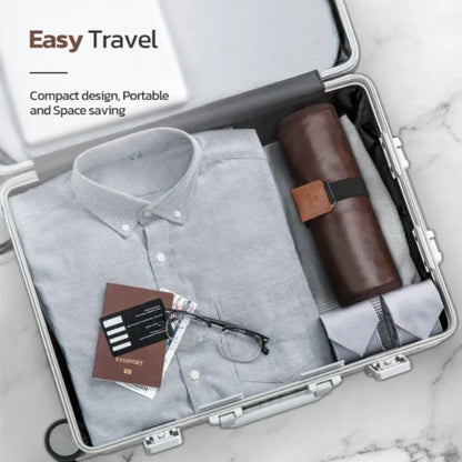 Black Men's PU Leather Toiletry Bag - Waterproof Travel Organizer for Shaving Kits & Bathroom Accessories (50.8x25.4 cm unfolded, 25.4 cm rolled) - Mekamart Australia