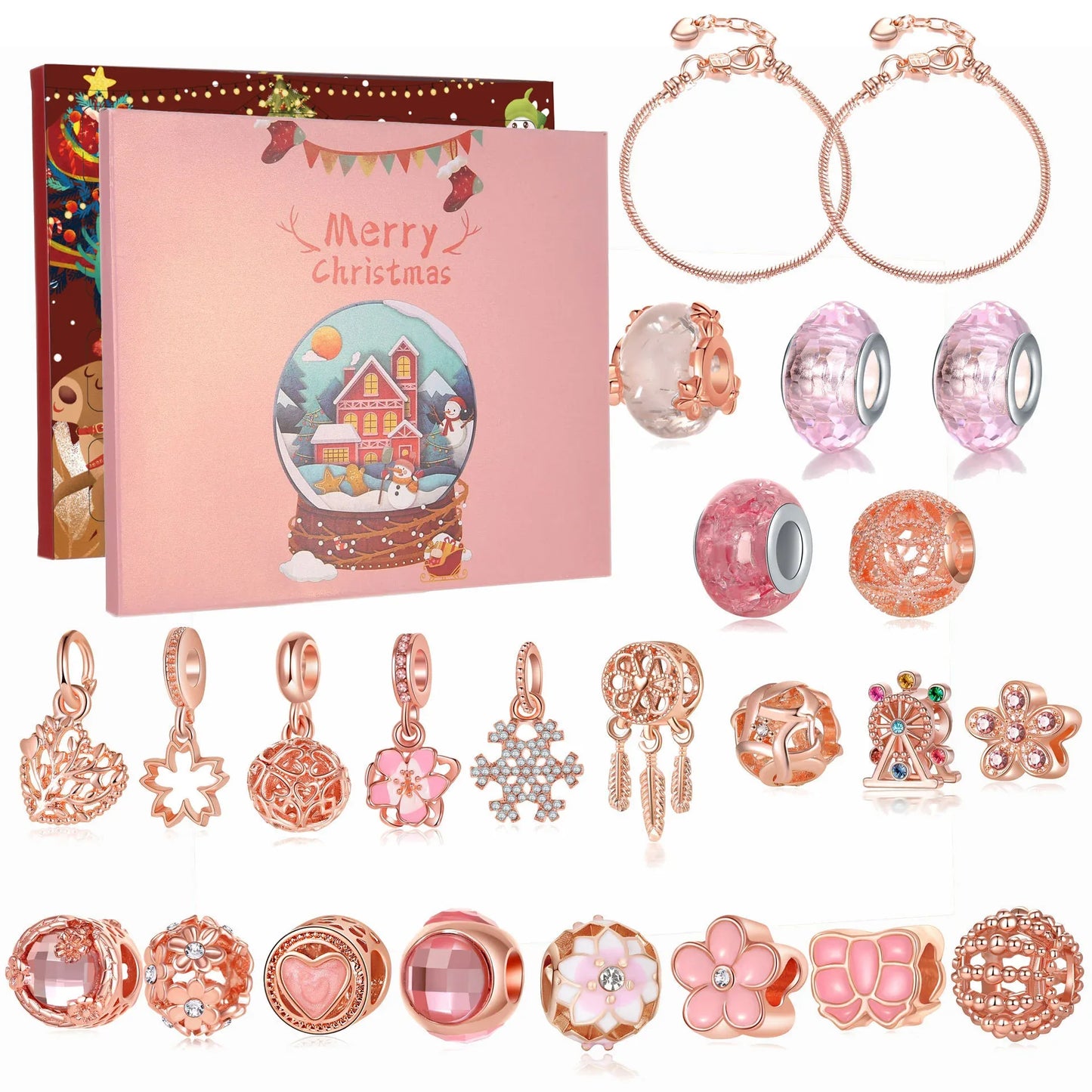Christmas Advent Calendar DIY Charm Bracelet Kit Rose Gold Jewellery Making Blind Box Gift Set for Girls and Teens - Mekamart Australia