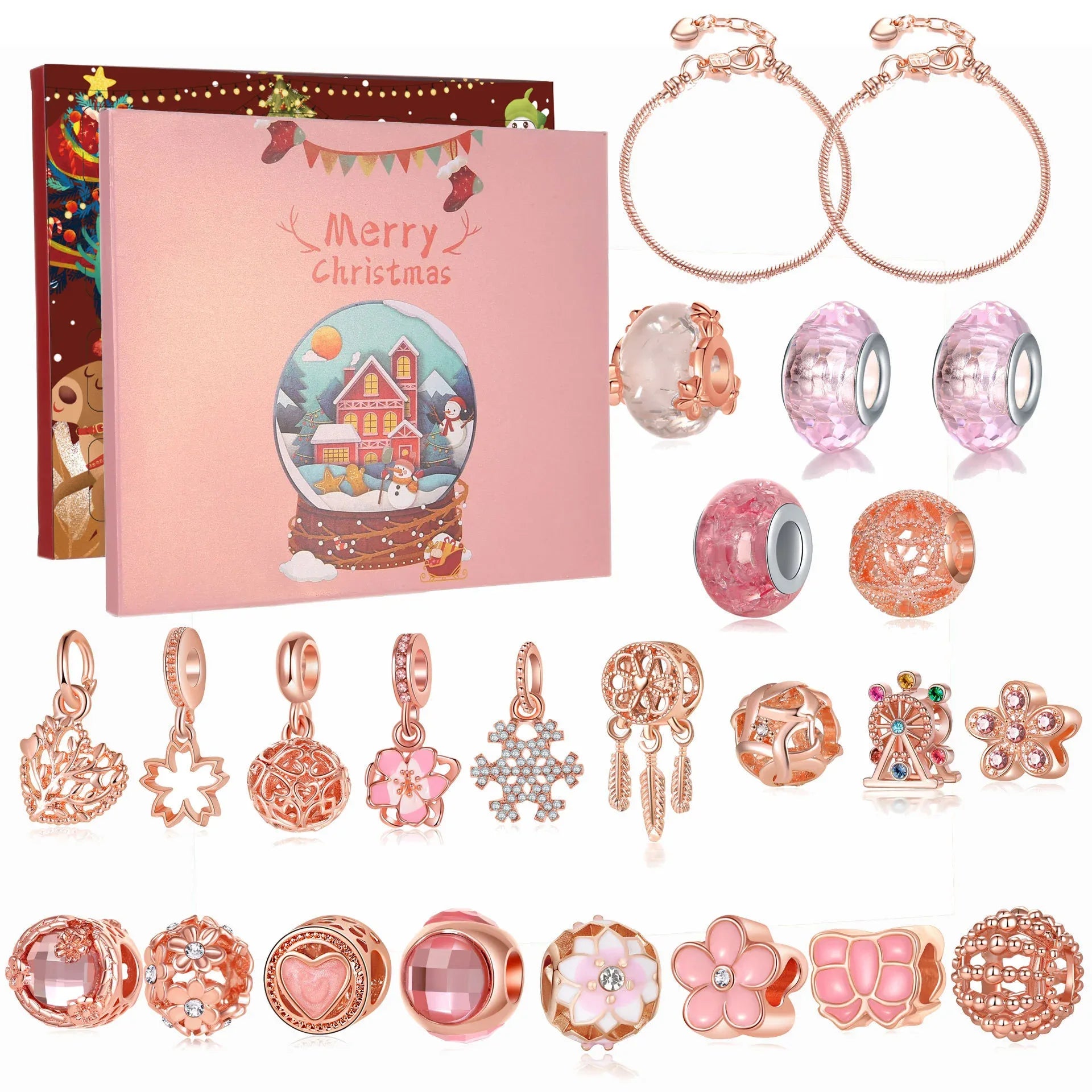 Christmas Advent Calendar DIY Charm Bracelet Kit Rose Gold Jewellery Making Blind Box Gift Set for Girls and Teens - Mekamart Australia