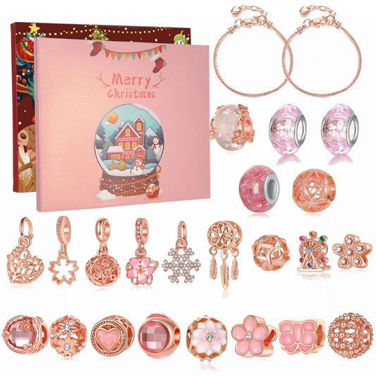 Christmas Advent Calendar DIY Charm Bracelet Kit Rose Gold Jewellery Making Blind Box Gift Set for Girls and Teens - Mekamart Australia