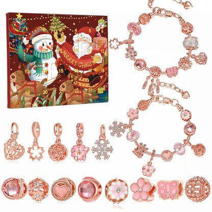 Christmas Advent Calendar DIY Charm Bracelet Kit Rose Gold Jewellery Making Blind Box Gift Set for Girls and Teens - Mekamart Australia