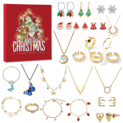 Santa Claus Edition Christmas Jewellery Advent Calendar 24 Day Countdown Blind Box Set Includes Earrings Rings Necklaces and Bracelets Festive Gift for Her - Mekamart Australia