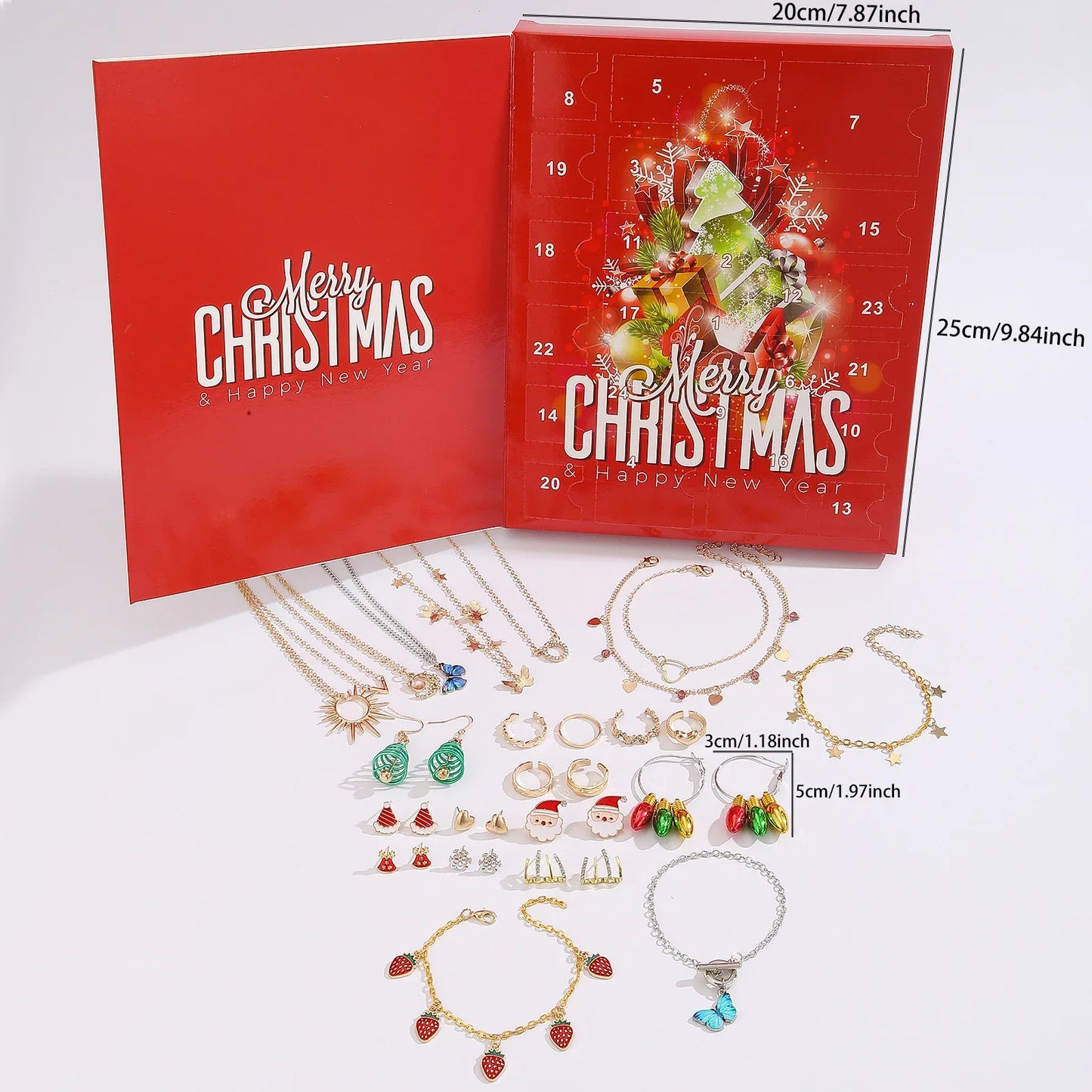 Santa Claus Edition Christmas Jewellery Advent Calendar 24 Day Countdown Blind Box Set Includes Earrings Rings Necklaces and Bracelets Festive Gift for Her - Mekamart Australia