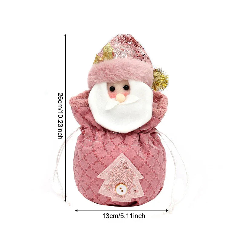 3 Pack Pink Christmas Drawstring Gift Bags Plush 3D Santa Snowman Reindeer Candy Pouches for Holiday Favours - Mekamart Australia