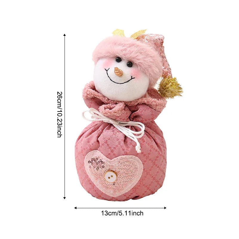 3 Pack Pink Christmas Drawstring Gift Bags Plush 3D Santa Snowman Reindeer Candy Pouches for Holiday Favours - Mekamart Australia