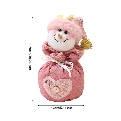 3 Pack Pink Christmas Drawstring Gift Bags Plush 3D Santa Snowman Reindeer Candy Pouches for Holiday Favours - Mekamart Australia