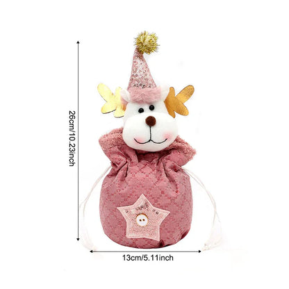 3 Pack Pink Christmas Drawstring Gift Bags Plush 3D Santa Snowman Reindeer Candy Pouches for Holiday Favours - Mekamart Australia