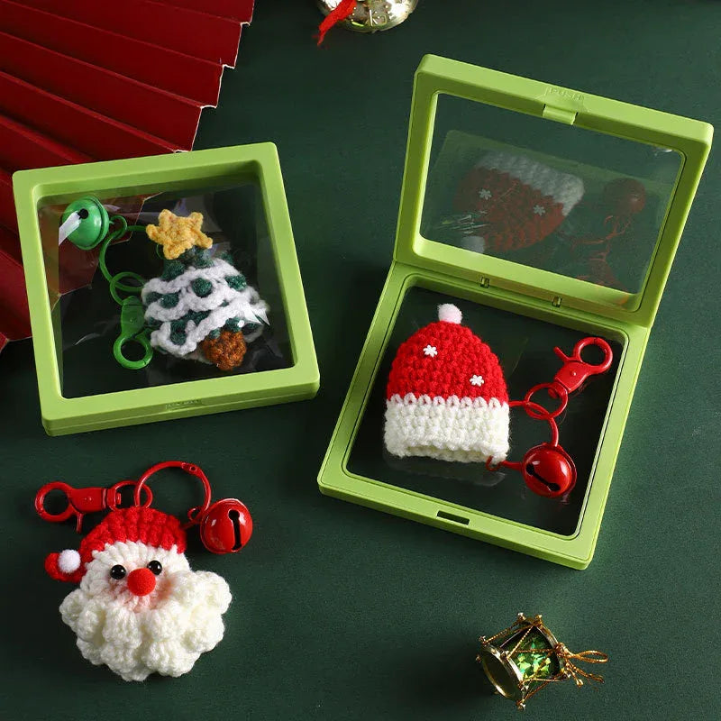 Handmade Christmas Crochet Keychain Knitted Yarn Keyring with Floating Display Case Festive Bag Charm Ideal for Kris Kringle and Stocking Stuffers - Mekamart Australia