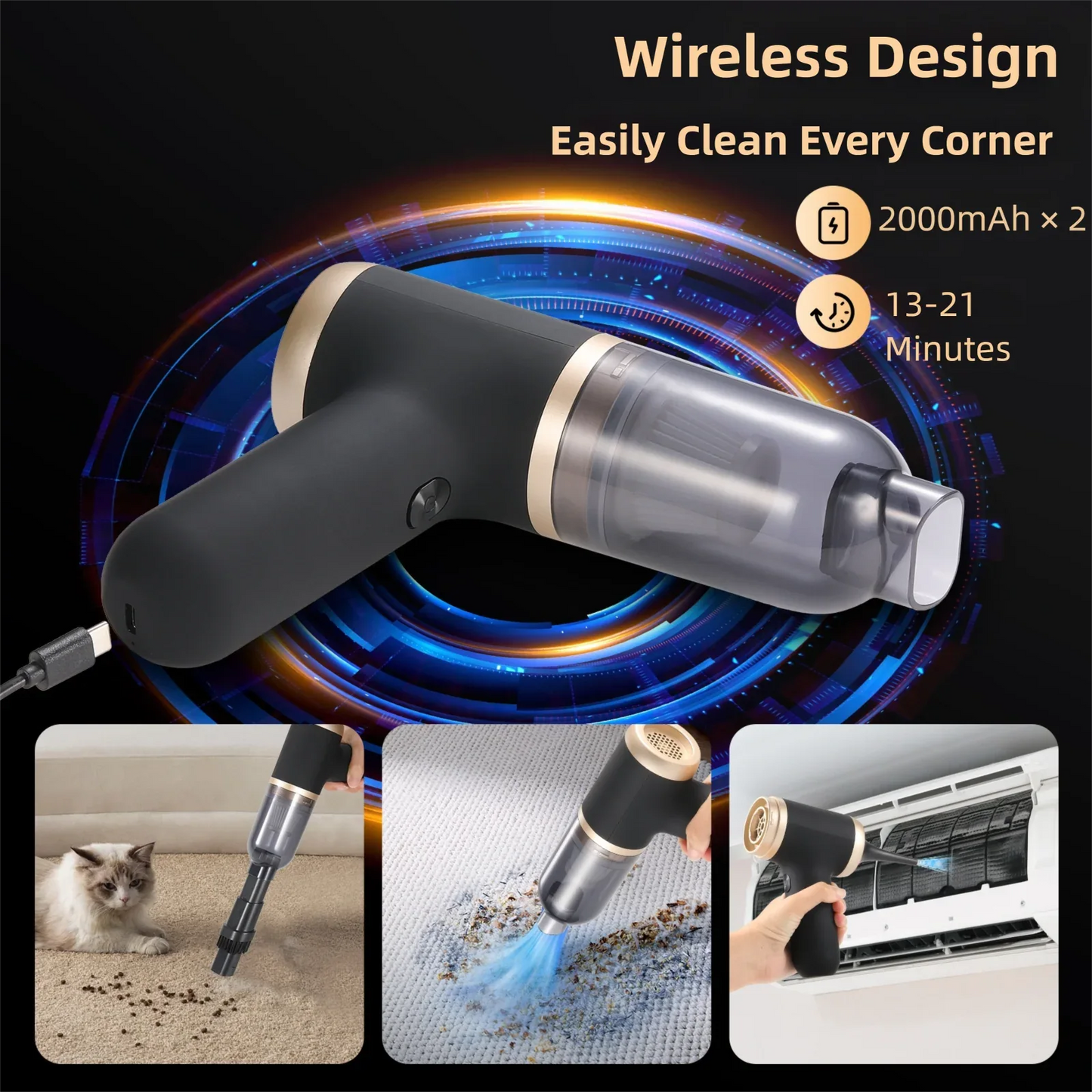 White Portable 2-in-1 Cordless Vacuum Duster Kit with 2 Attachments - Mekamart Australia