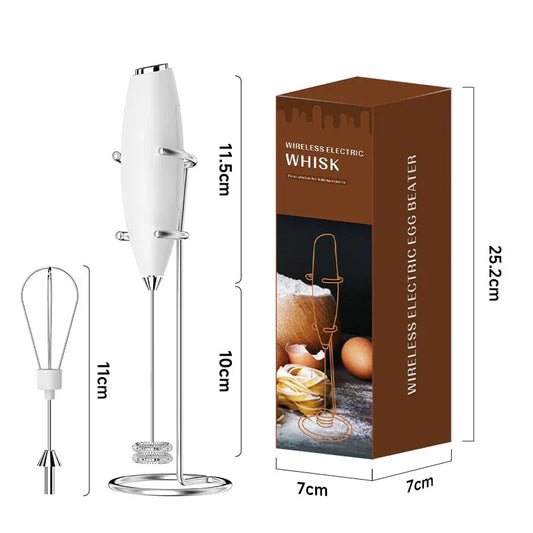 White Battery-Powered Frother and Whisk with Stand - Mekamart Australia