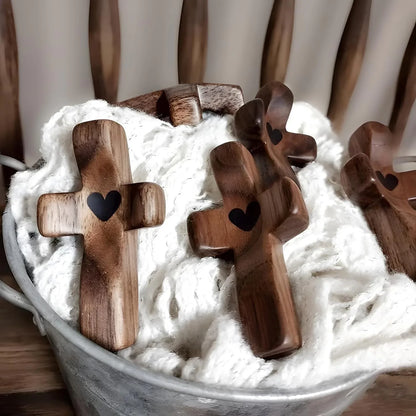 Set of 5 Black Peachwood Heart Cross – Multi-functional Spiritual Symbols for Home and Office, Religious, Ornaments Mini - Mekamart Australia