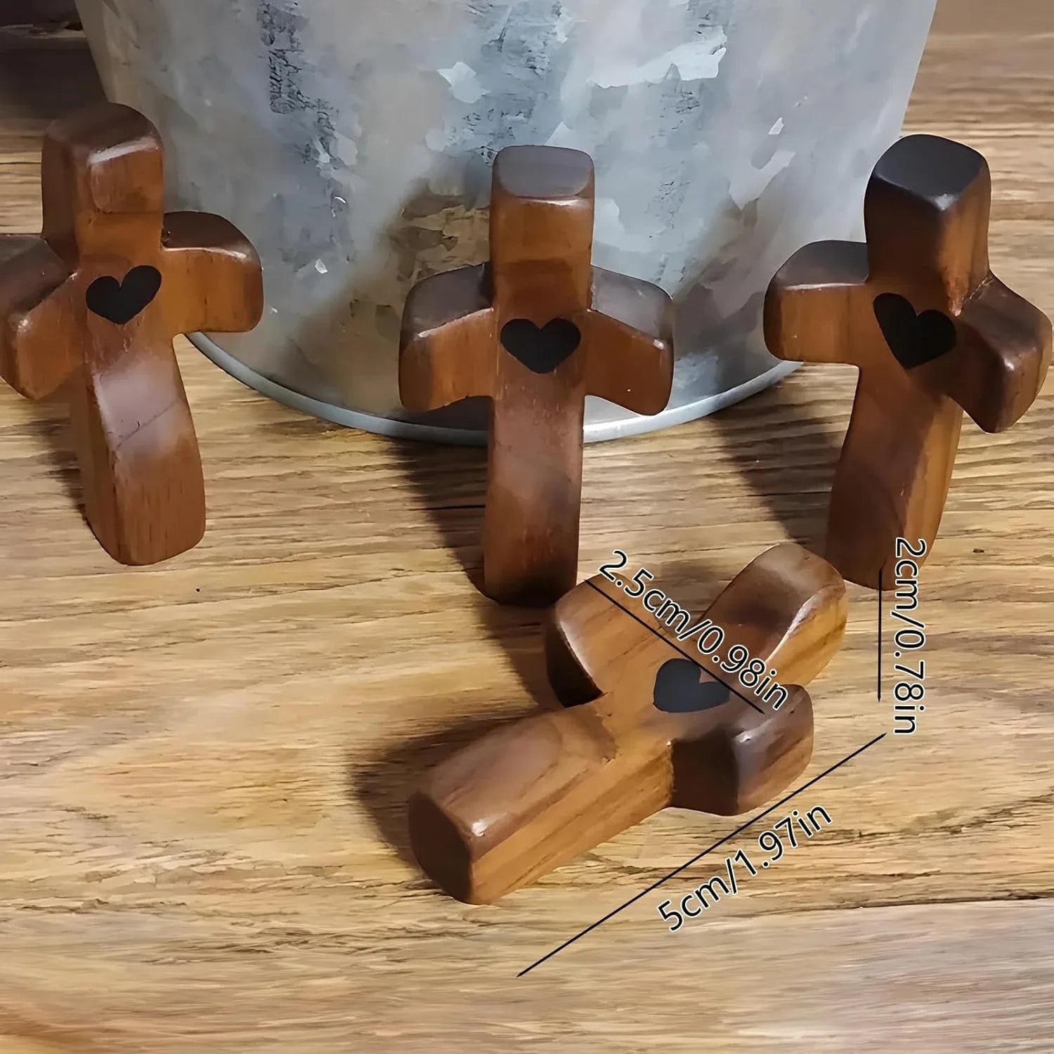Set of 5 Red Peachwood Heart Cross – Multi-functional Spiritual Symbols for Home and Office, Religious, Ornaments Mini - Mekamart Australia