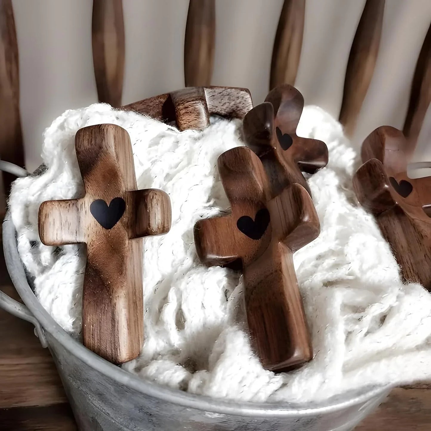 Set of 5 Red Peachwood Heart Cross – Multi-functional Spiritual Symbols for Home and Office, Religious, Ornaments Mini - Mekamart Australia