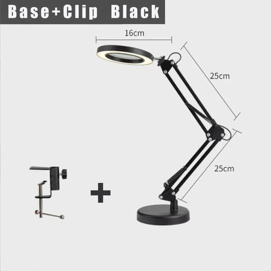 2-in-1 Black LED Magnifier Desk Lamp With Base and Clip - Hands-Free, Dimmable 3-Color Light for Crafts & Workbench - Mekamart Australia