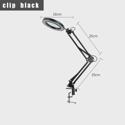 2-in-1 Black LED Magnifier Desk Lamp With Clip - Hands-Free, Dimmable 3-Color Light for Crafts & Workbench - Mekamart Australia