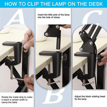 2-in-1 Black LED Magnifier Desk Lamp With Clip - Hands-Free, Dimmable 3-Color Light for Crafts & Workbench - Mekamart Australia