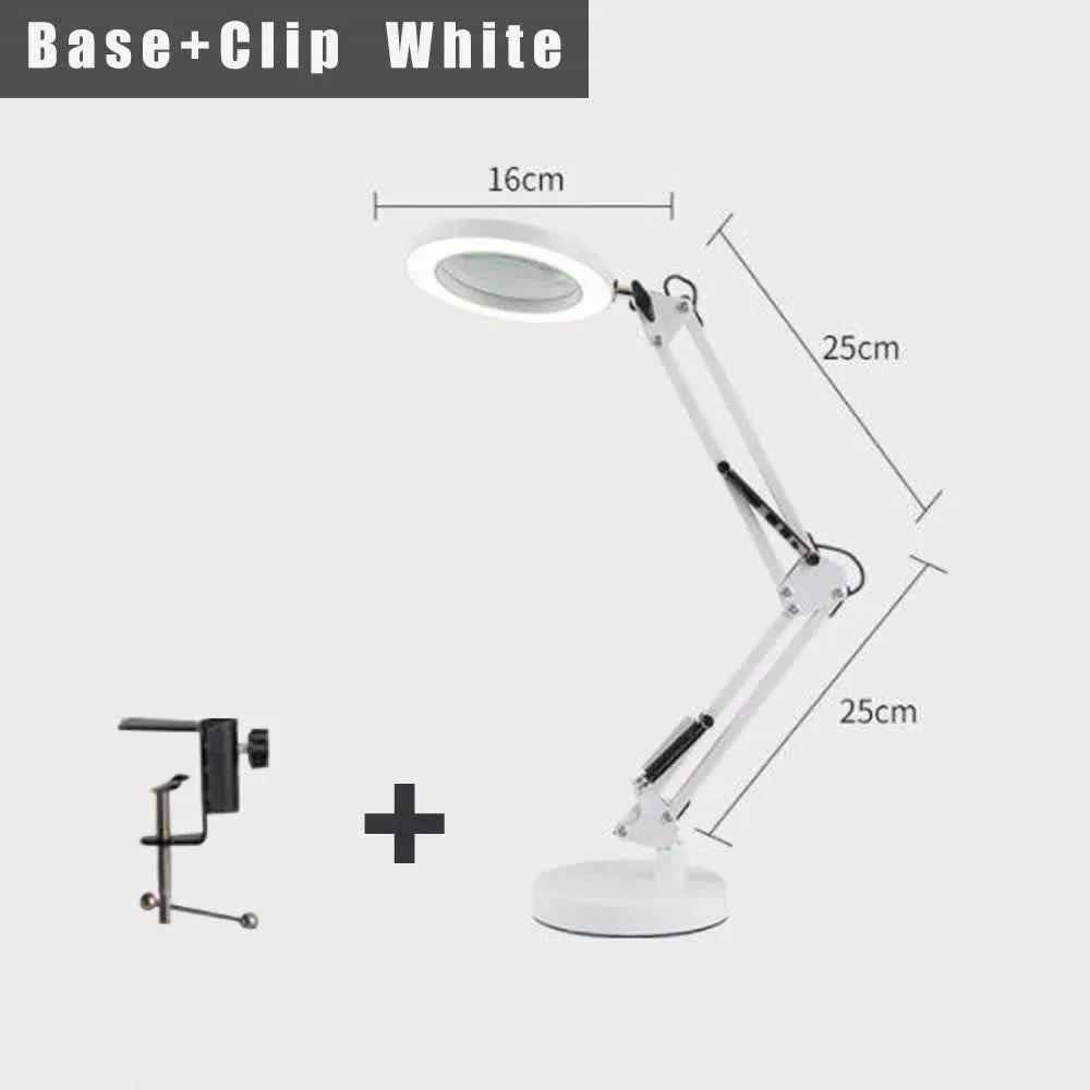2-in-1 White LED Magnifier Desk Lamp With Base and Clip - Hands-Free, Dimmable 3-Color Light for Crafts & Workbench - Mekamart Australia