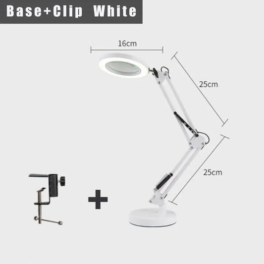 2-in-1 White LED Magnifier Desk Lamp With Base and Clip - Hands-Free, Dimmable 3-Color Light for Crafts & Workbench - Mekamart Australia