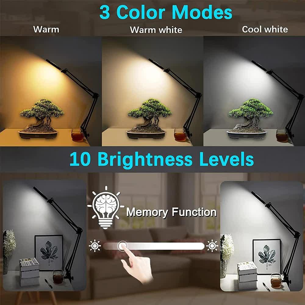 2-in-1 White LED Magnifier Desk Lamp With Base and Clip - Hands-Free, Dimmable 3-Color Light for Crafts & Workbench - Mekamart Australia