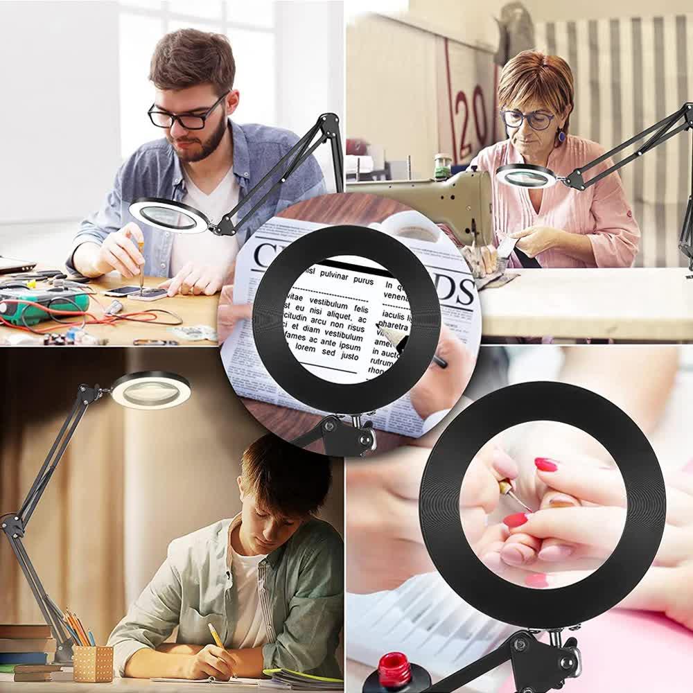 2-in-1 White LED Magnifier Desk Lamp With Base and Clip - Hands-Free, Dimmable 3-Color Light for Crafts & Workbench - Mekamart Australia