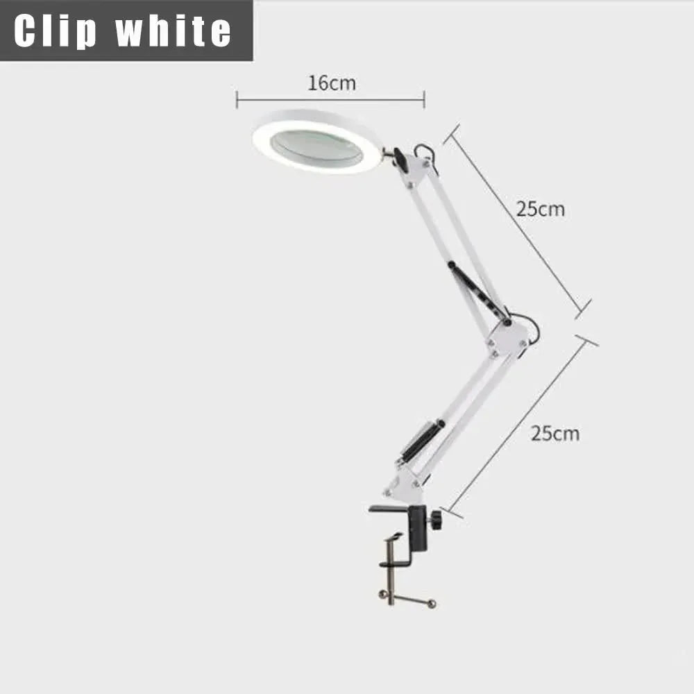 2-in-1 White LED Magnifier Desk Lamp With Clip - Hands-Free, Dimmable 3-Color Light for Crafts & Workbench - Mekamart Australia