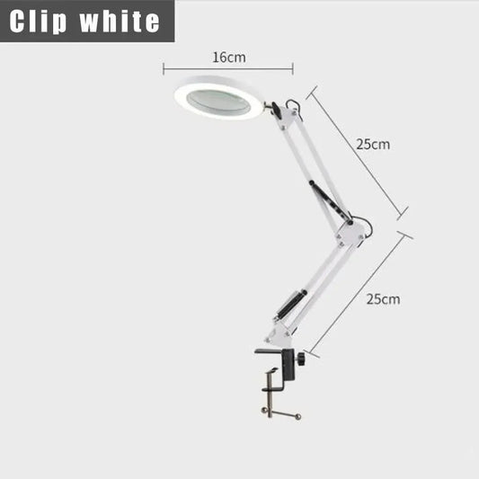 2-in-1 White LED Magnifier Desk Lamp With Clip - Hands-Free, Dimmable 3-Color Light for Crafts & Workbench - Mekamart Australia
