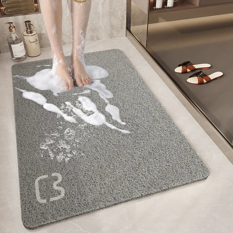 Grey Cat Head Design Loofah Texture Shower Mat (44x75cm) - Non-Slip PVC Bathroom Floor Mat with Drainage, Quick-Dry, Anti-Mould - Mekamart Australia