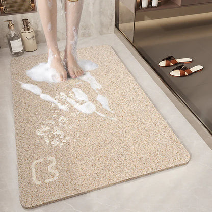 Beige Cat Head Design Loofah Texture Shower Mat (50x80cm) - Non-Slip PVC Bathroom Floor Mat with Drainage, Quick-Dry, Anti-Mould - Mekamart Australia