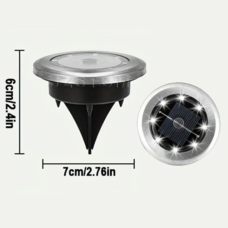 4-Pack Solar LED In-Ground White Light Set (Single 7.1x7.1x6.1cm) - Stainless Steel Waterproof Outdoor Garden Pathway and Landscape Spike Lamp - Mekamart Australia