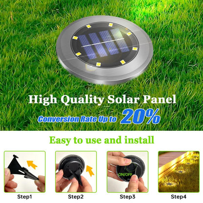 4-Pack Classic Large 8 LED Solar In-Ground Yellow Light Set (12 x 12 x 13 cm) - Stainless Steel Waterproof Garden Spike Lamps for Lawn & Pathway - Mekamart Australia