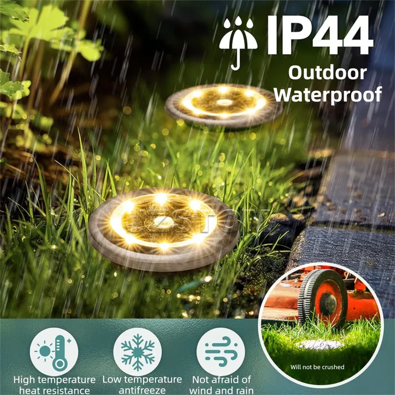 4-Pack Classic Large 8 LED Solar In-Ground Yellow Light Set (12 x 12 x 13 cm) - Stainless Steel Waterproof Garden Spike Lamps for Lawn & Pathway - Mekamart Australia