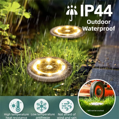 4-Pack Classic Large 8 LED Solar In-Ground Yellow Light Set (12 x 12 x 13 cm) - Stainless Steel Waterproof Garden Spike Lamps for Lawn & Pathway - Mekamart Australia