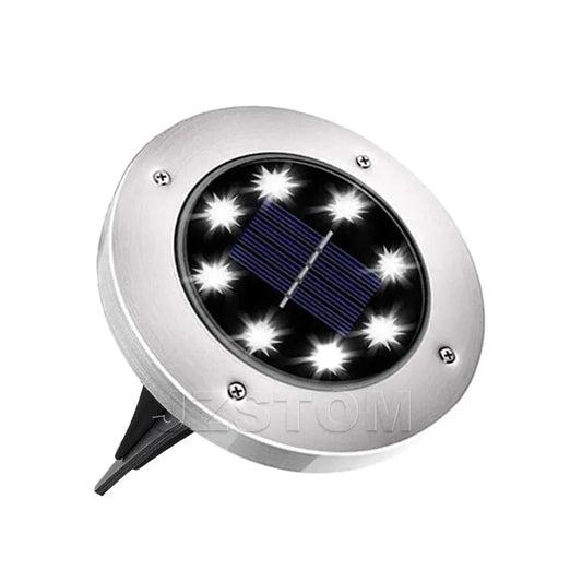 4-Pack Classic Large 8 LED Solar In-Ground White Light Set (12 x 12 x 13 cm) - Stainless Steel Waterproof Garden Spike Lamps for Lawn & Pathway - Mekamart Australia