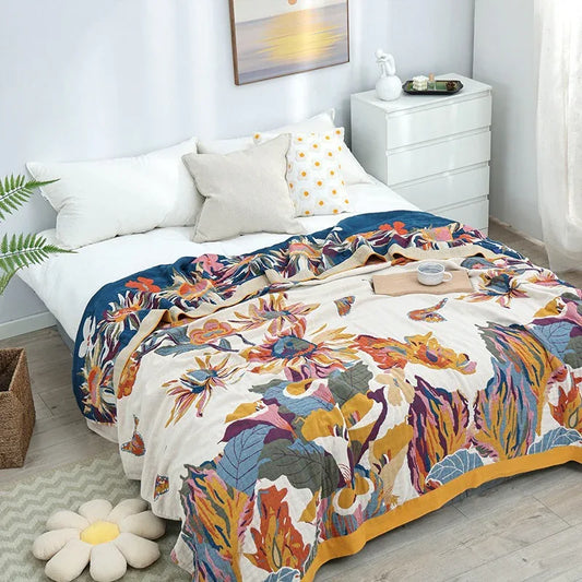 Pure Cotton Multi-Layer Gauze Blanket(Classic A, 240 cm x 240 cm) - Lightweight, Ultra-Breathable, and Moisture-Wicking Summer Quilt for Hot Sleepers - Mekamart Australia