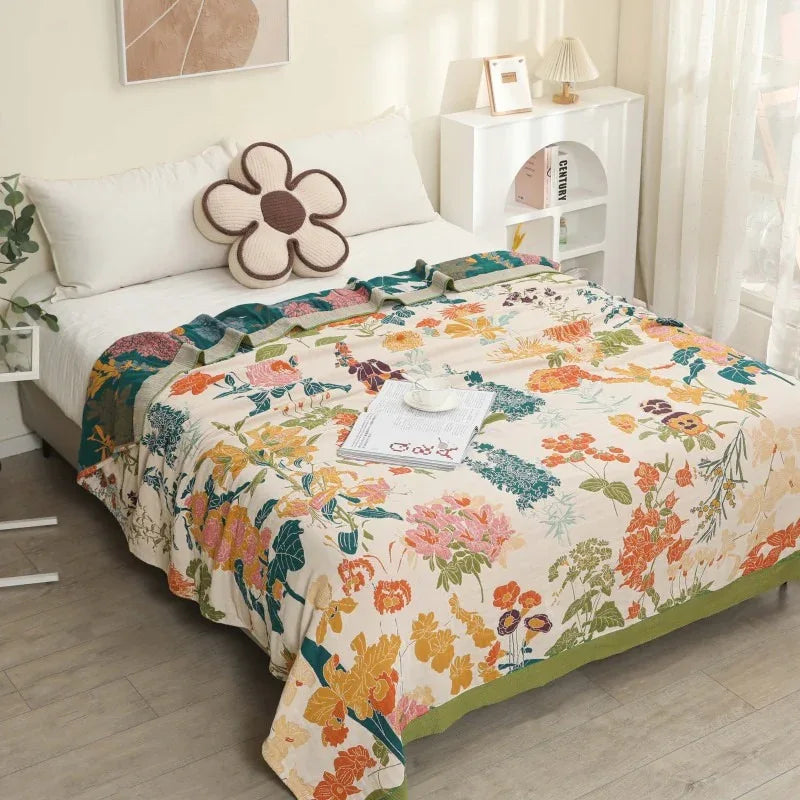 Pure Cotton Multi-Layer Gauze Blanket(Classic B, 150 cm x 200 cm) - Lightweight, Ultra-Breathable, and Moisture-Wicking Summer Quilt for Hot Sleepers - Mekamart Australia