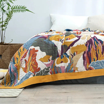 Pure Cotton Multi-Layer Gauze Blanket(Classic B, 230 cm x 200 cm) - Lightweight, Ultra-Breathable, and Moisture-Wicking Summer Quilt for Hot Sleepers - Mekamart Australia