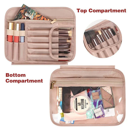 Pink Portable Large Hanging Womens' Luxury PU Leather Cosmetic Bag - Waterproof Travel Toiletry Organizer , Easy Visibility & Durable - Mekamart Australia