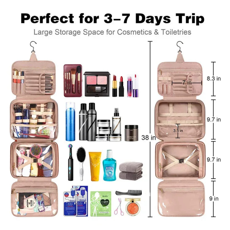 Blue Portable Large Hanging Womens' Luxury PU Leather Cosmetic Bag - Waterproof Travel Toiletry Organizer , Easy Visibility & Durable - Mekamart Australia
