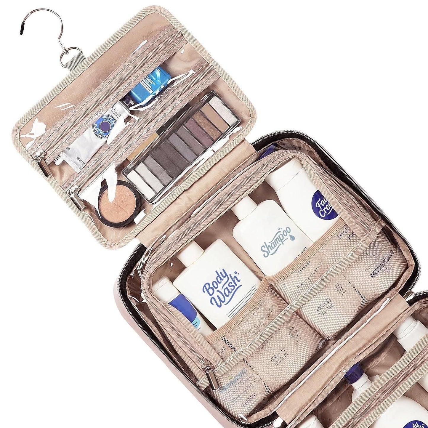 Dark Blue Large Capacity Hanging Toiletry Bag for Women(30.5 x 22.5 x 12 cm) - Checked Pattern Waterproof Cosmetic Organizer, Dry/Wet Separation & Multi-Compartment - Mekamart Australia