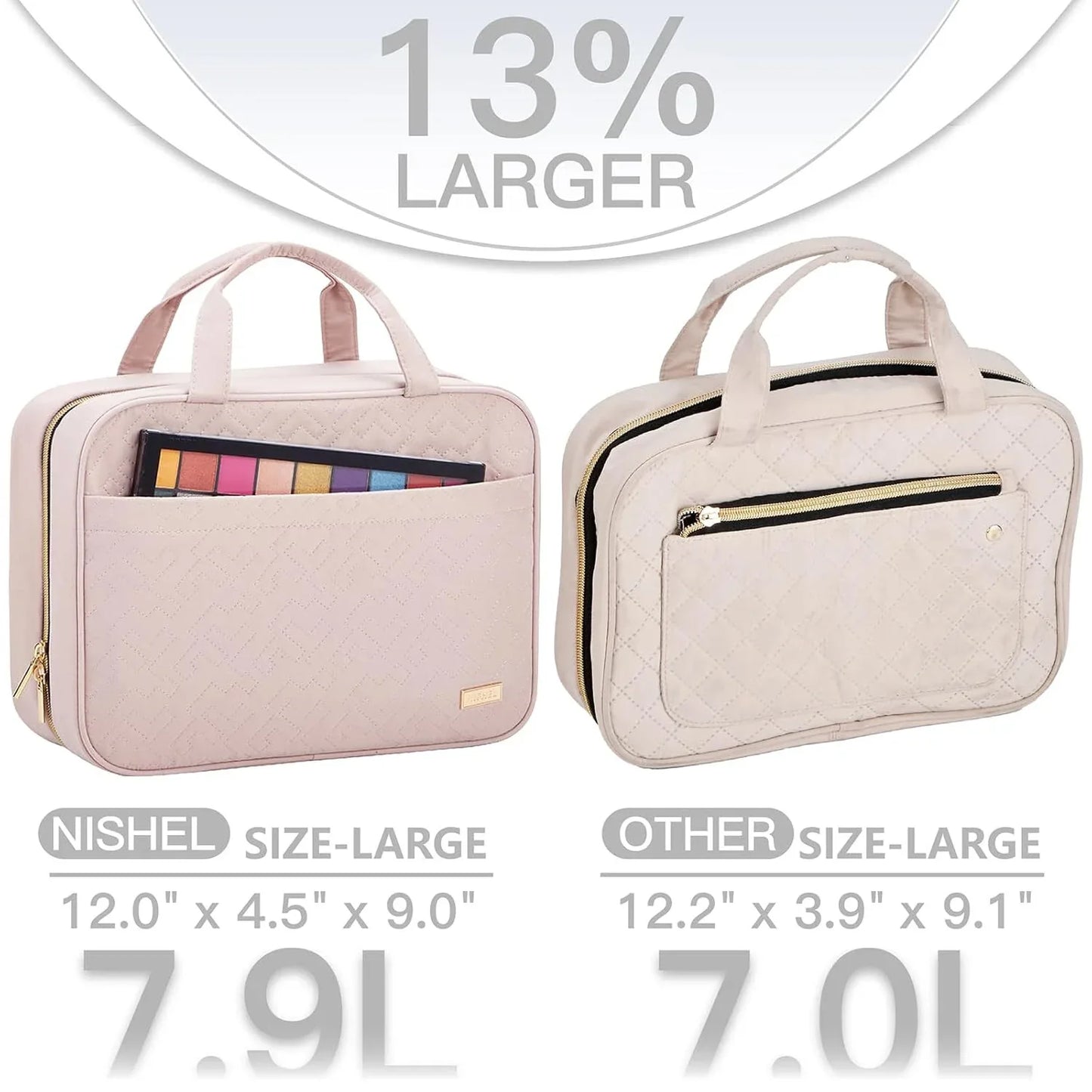 Black Large Capacity Hanging Toiletry Bag for Women(30.5 x 22.5 x 12 cm) - Checked Pattern Waterproof Cosmetic Organizer, Dry/Wet Separation & Multi-Compartment - Mekamart Australia
