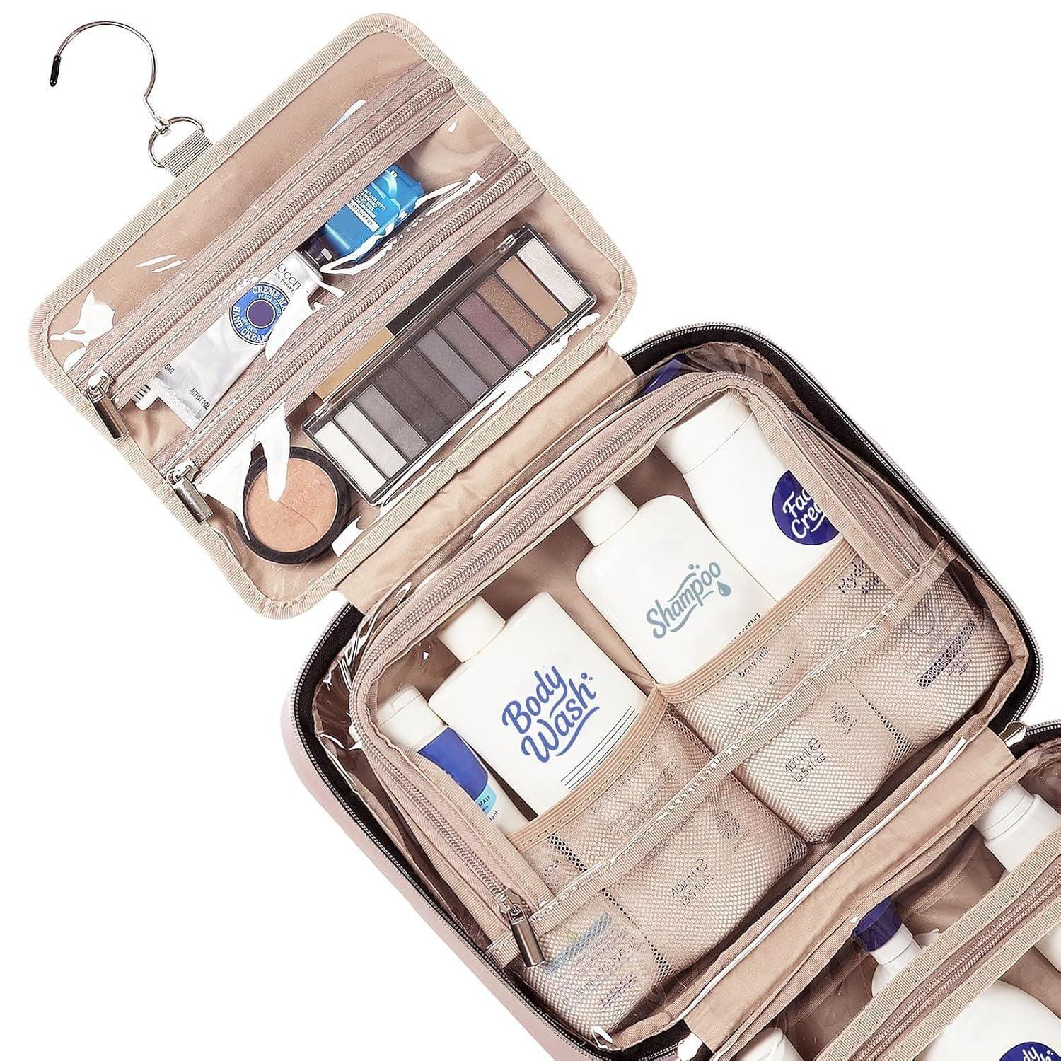 Black Large Capacity Hanging Toiletry Bag for Women(30.5 x 22.5 x 12 cm) - Checked Pattern Waterproof Cosmetic Organizer, Dry/Wet Separation & Multi-Compartment - Mekamart Australia