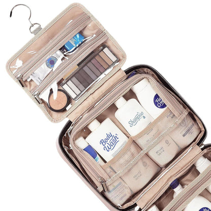 Light Blue Large Capacity Hanging Toiletry Bag for Women(30.5 x 22.5 x 12 cm) - Checked Pattern Waterproof Cosmetic Organizer, Dry/Wet Separation & Multi-Compartment - Mekamart Australia
