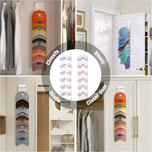 2-Pack 10-Tier Black Wall-Mounted Hat Rack with Installation Accessories - Space-Saving Plastic Baseball Cap and Other Hat Organizers - Mekamart Australia