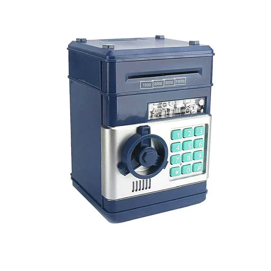 2-Piece Dark Blue Smart ATM Piggy Banks - Kids Electronic Money Safe with Password Lock & Auto-Roll in/out Feature - Mekamart Australia