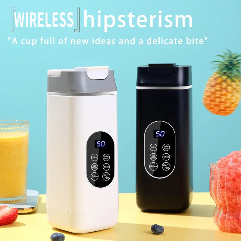 White Portable Wireless 420ML Blender Bottle (8.7x8.7x23.2CM) - 12-Blade Crushing Power, Self-Cleaning, USB Rechargeable for Juices & Smoothies - Mekamart Australia