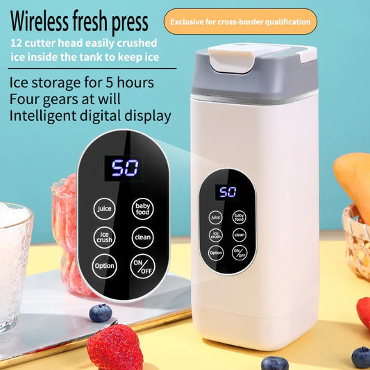 Black Portable Wireless 420ML Blender Bottle (8.7x8.7x23.2CM) - 12-Blade Crushing Power, Self-Cleaning, USB Rechargeable for Juices & Smoothies - Mekamart Australia