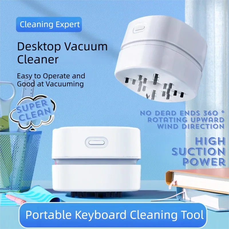 White Portable Handheld Cordless Mini Desktop Vacuum Cleaner - Powerful 10KPA Suction, Efficient Dust & Debris Collection for Home, Office, and Student Use - Mekamart Australia