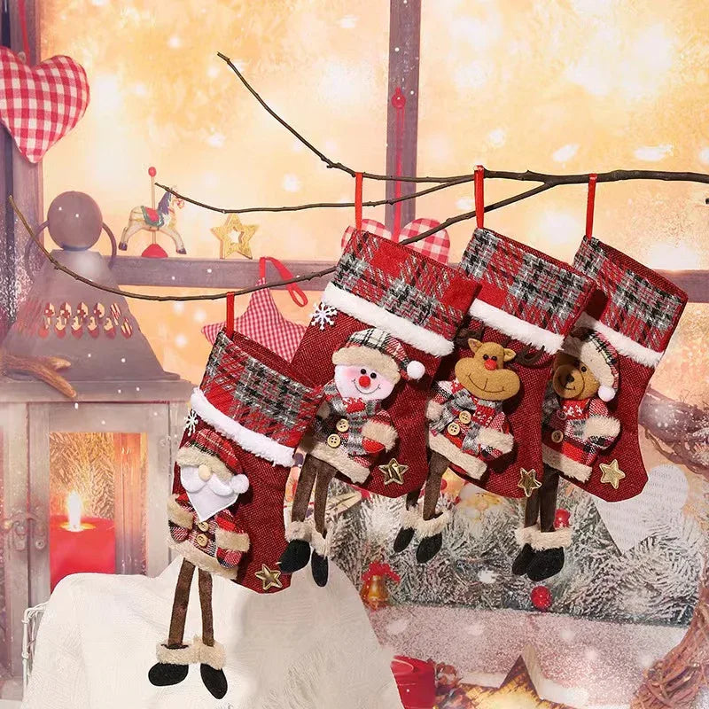 E4-1 Santa Claus Dangling Leg Christmas Stocking(22x15CM) - Hanging Gift Bag for Holiday Decoration - Mekamart Australia