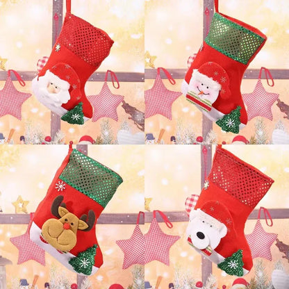 E4-3 Winter Bear Sequin Christmas Stocking(25x19CM) - Glitter Hanging Gift Bag for Tree Decor - Mekamart Australia