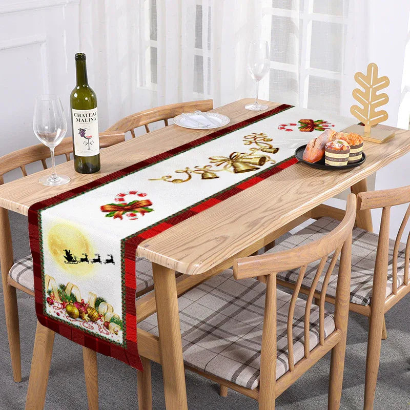 Style-4 New Year & Christmas Table Runner(33 x 180 CM) - Festive Linen Tablecloth, Digital Print Christmas Decor - Mekamart Australia